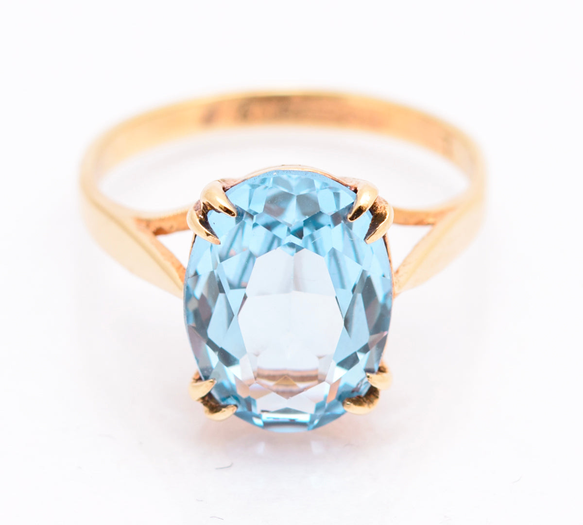 Vintage 9ct Yellow Gold & Lab-Created Blue Spinel Large Solitaire Ring Size K1/2 (A2090)