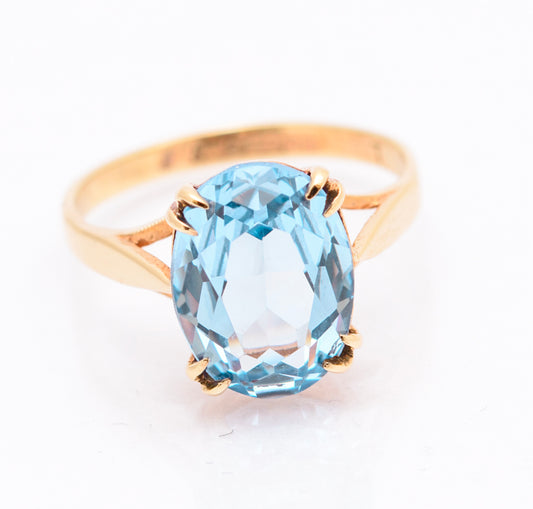 Vintage 9ct Yellow Gold & Lab-Created Blue Spinel Large Solitaire Ring Size K1/2 (A2090)