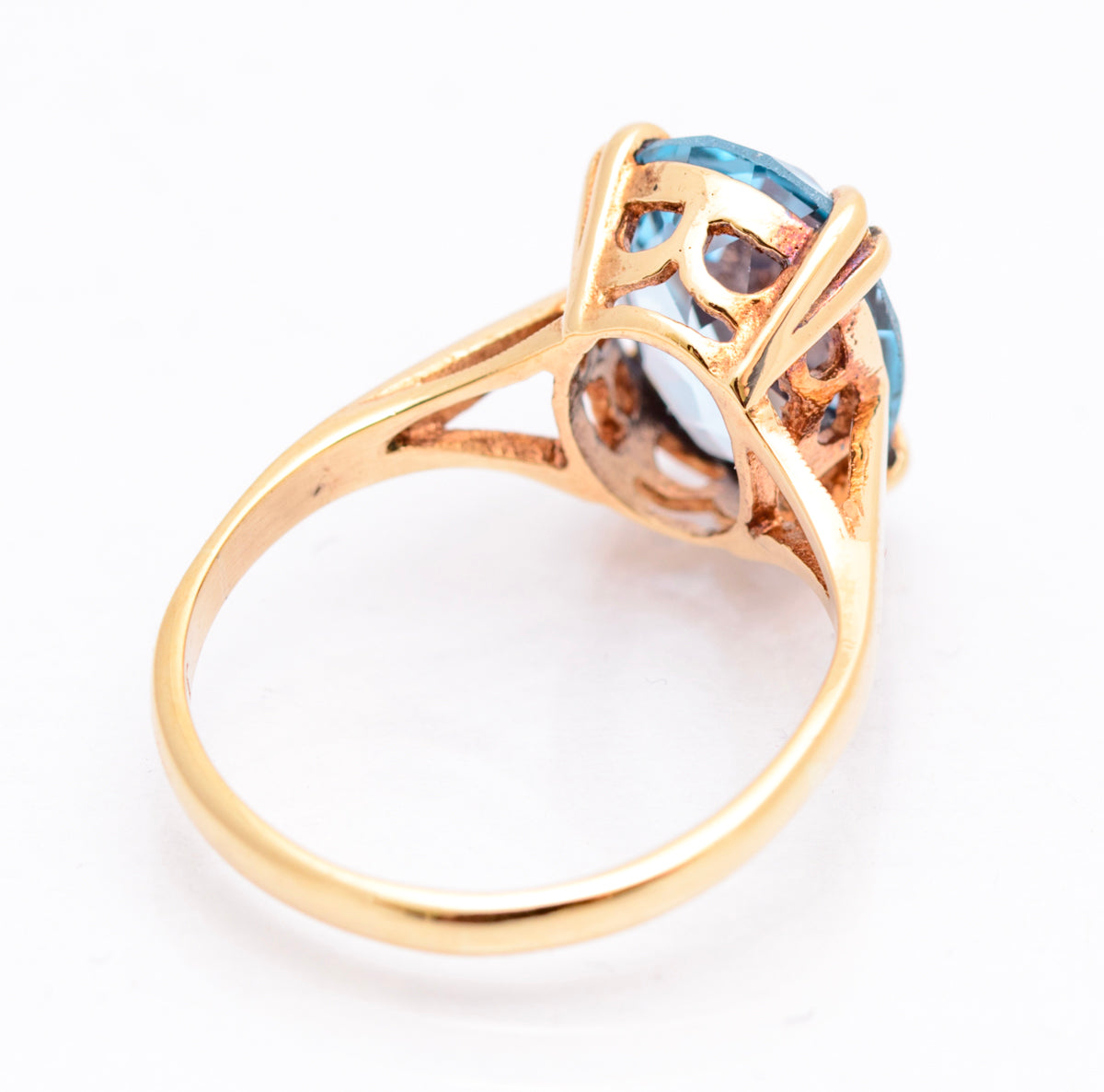 Vintage 9ct Yellow Gold & Lab-Created Blue Spinel Large Solitaire Ring Size K1/2 (A2090)