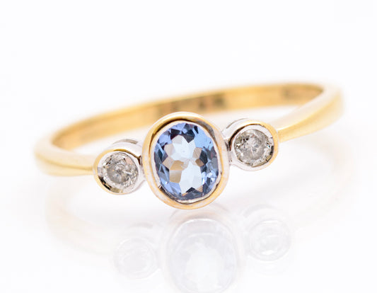 Vintage 9ct Yellow Gold Elegant Tanzanite & Diamond Trilogy Ring Size N (A2096)