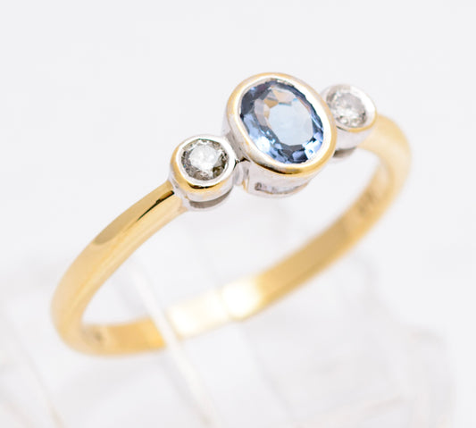 Vintage 9ct Yellow Gold Elegant Tanzanite & Diamond Trilogy Ring Size N (A2096)