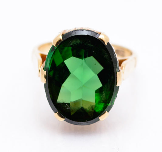 Vintage 9ct Yellow Gold & Large 10 Carat Green Tourmaline Gemstone Ring Size M (A2099)