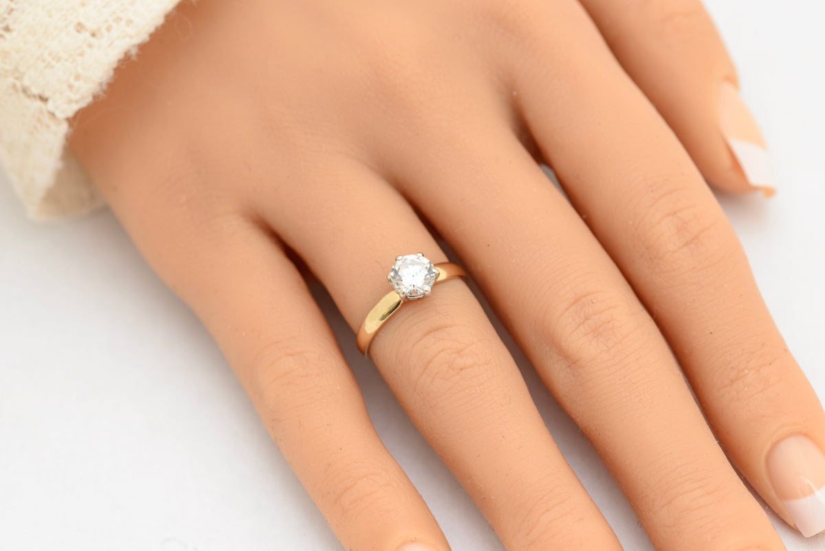Vintage 9ct Yellow Gold 1 Carat CZ Solitaire Engagement Ring Sheffield Hallmark (A2101)