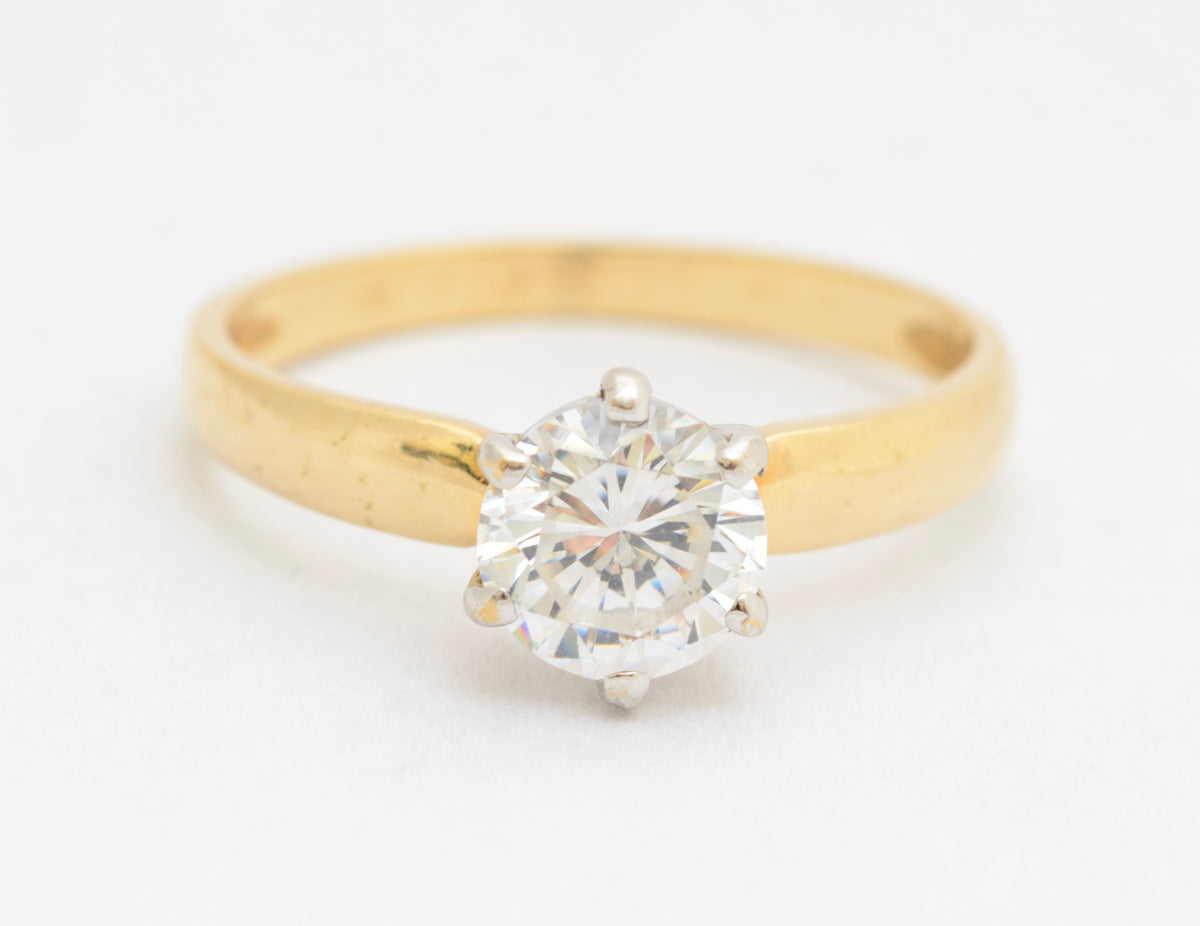 Vintage 9ct Yellow Gold 1 Carat CZ Solitaire Engagement Ring Sheffield Hallmark (A2101)