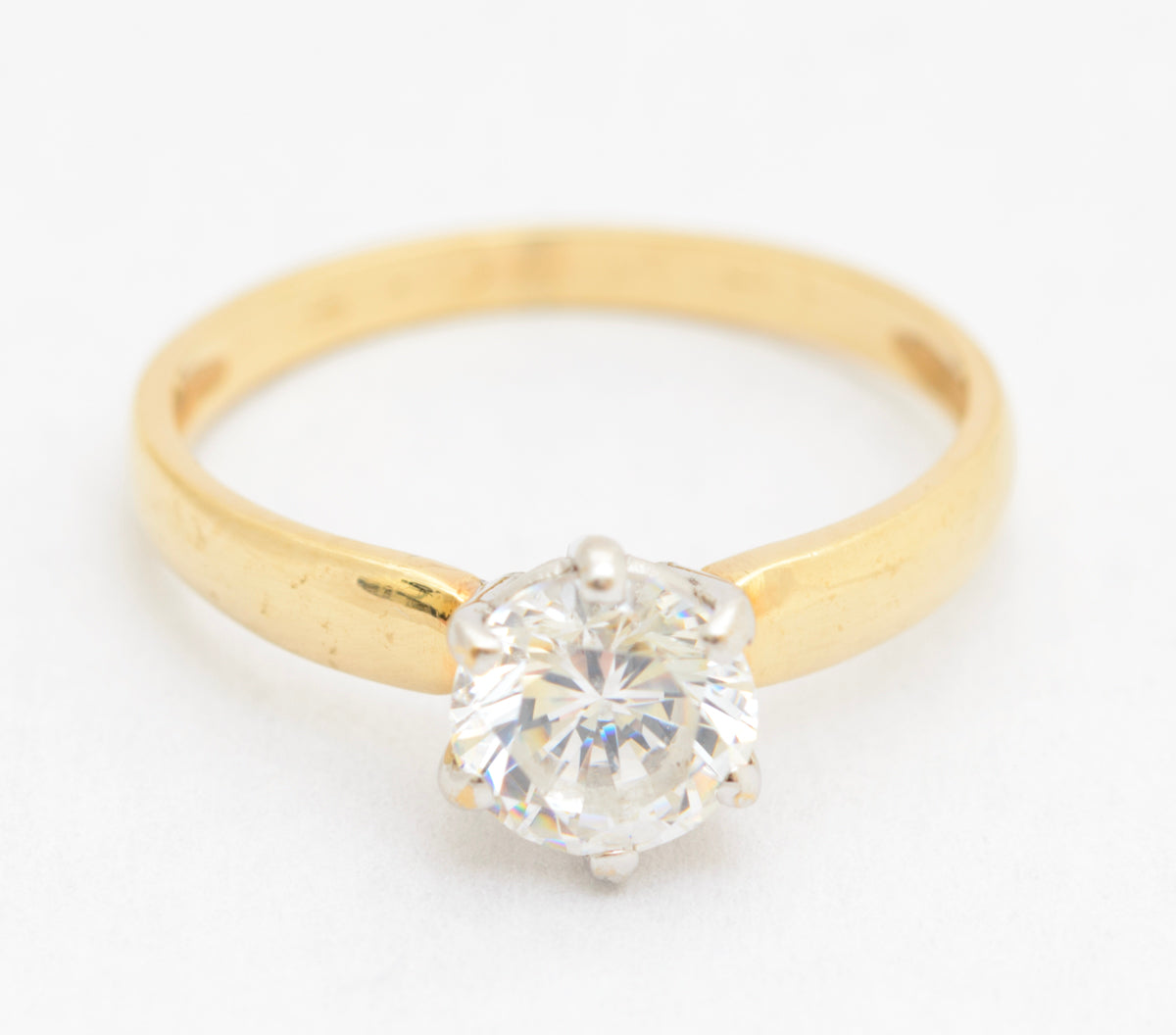 Vintage 9ct Yellow Gold 1 Carat CZ Solitaire Engagement Ring Sheffield Hallmark (A2101)