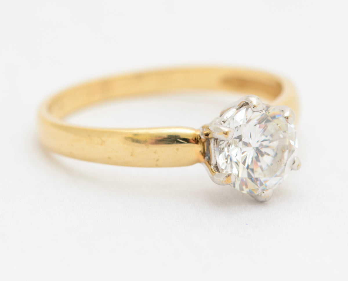 Vintage 9ct Yellow Gold 1 Carat CZ Solitaire Engagement Ring Sheffield Hallmark (A2101)