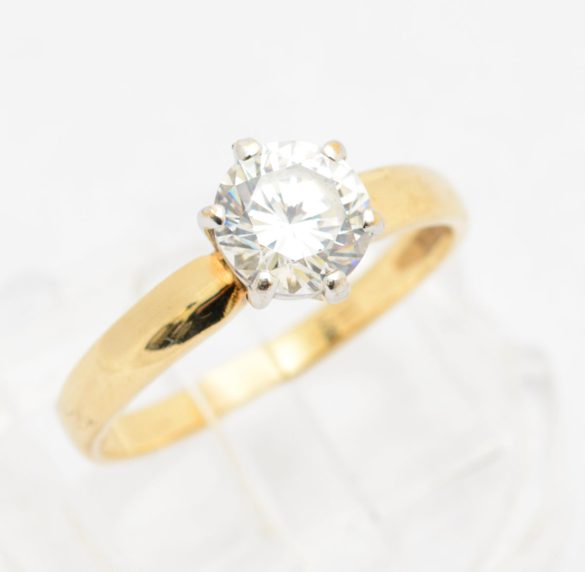 Vintage 9ct Yellow Gold 1 Carat CZ Solitaire Engagement Ring Sheffield Hallmark (A2101)