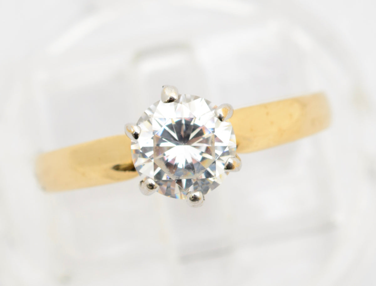 Vintage 9ct Yellow Gold 1 Carat CZ Solitaire Engagement Ring Sheffield Hallmark (A2101)