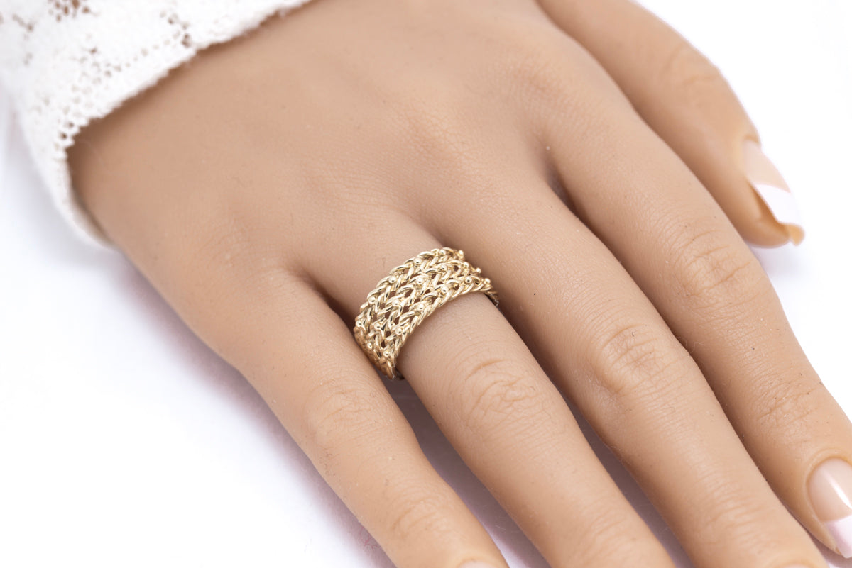 Vintage 1980's 3 Row Keeper Ring in 9ct Yellow Gold Sheffield Hallmark Size P1/2 (A2107)