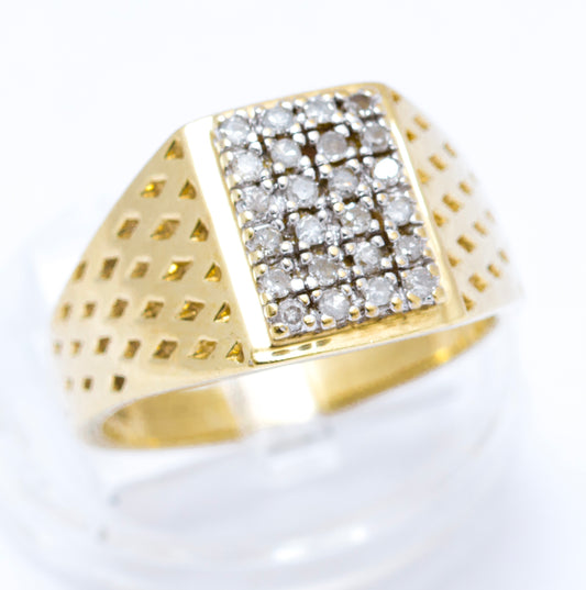 Vintage Mens 9ct Yellow Gold & 24 Diamond Panel Signet Ring Size S Hallmarked (A2108)