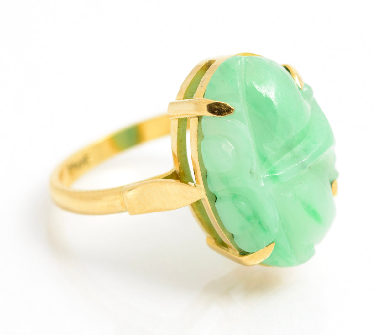 Vintage 18ct Yellow Gold & Carved Jade Cabochon Ring Ladies Size L1/2 (A2112)