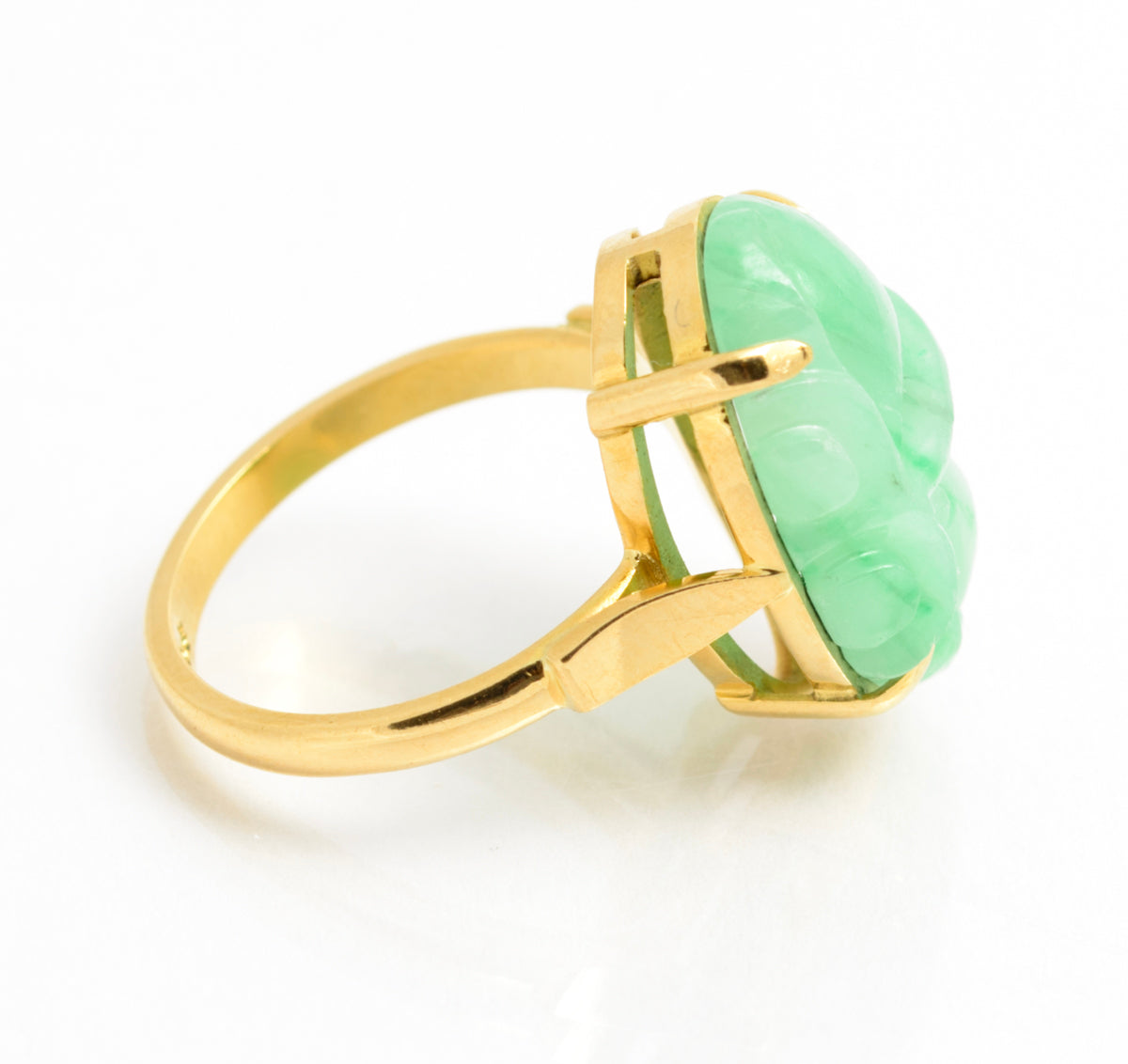 Vintage 18ct Yellow Gold & Carved Jade Cabochon Ring Ladies Size L1/2 (A2112)
