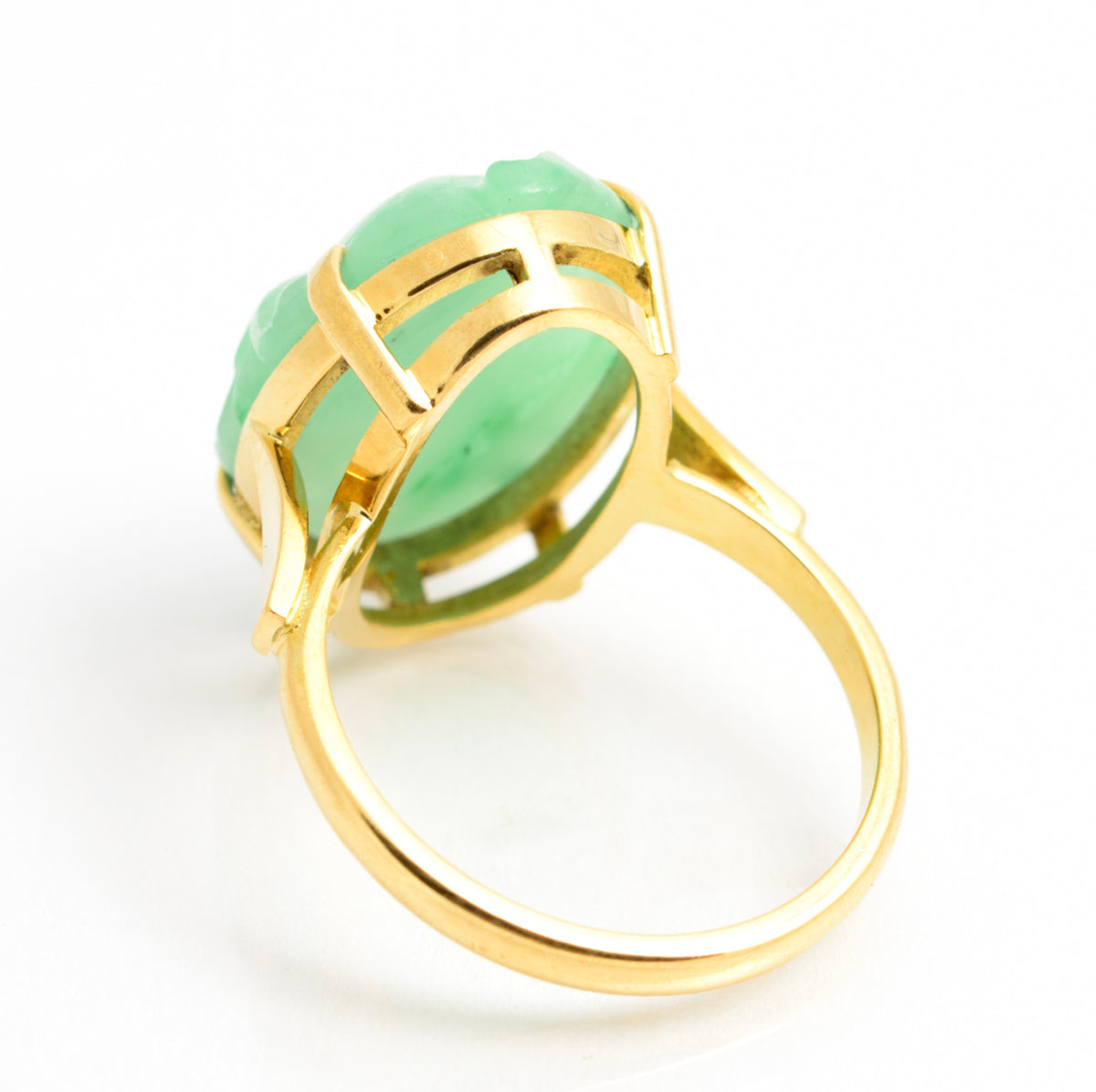 Vintage 18ct Yellow Gold & Carved Jade Cabochon Ring Ladies Size L1/2 (A2112)