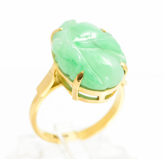 Vintage 18ct Yellow Gold & Carved Jade Cabochon Ring Ladies Size L1/2 (A2112)