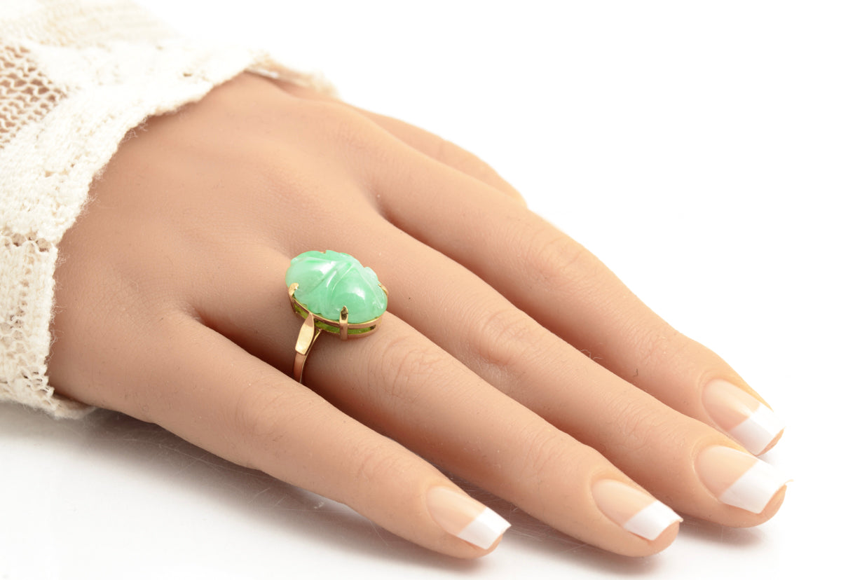 Vintage 18ct Yellow Gold & Carved Jade Cabochon Ring Ladies Size L1/2 (A2112)