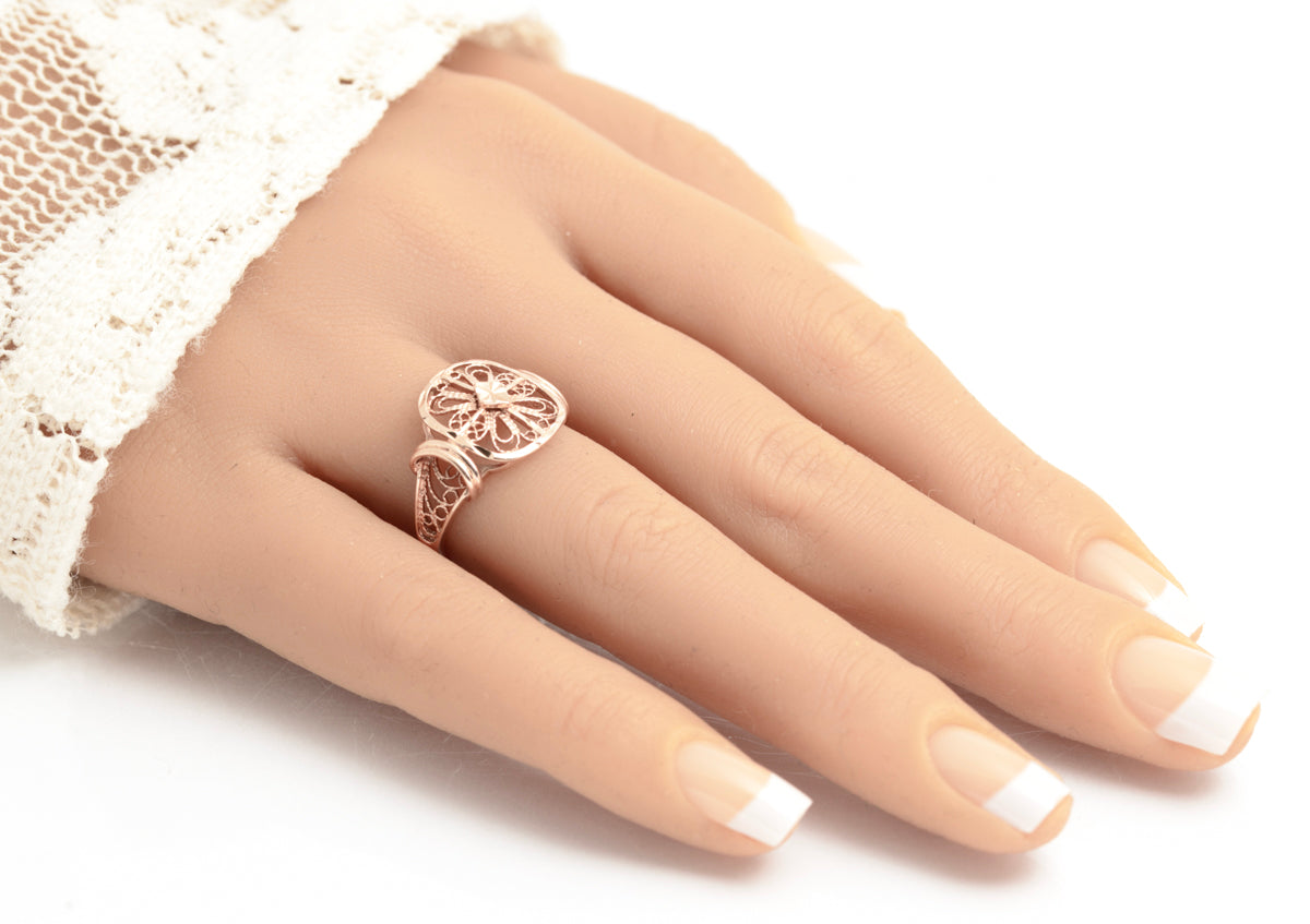 Vintage 9ct Rose Gold Filigree Ring With Bright Cut Detail & Sheffield Hallmark (A2113)