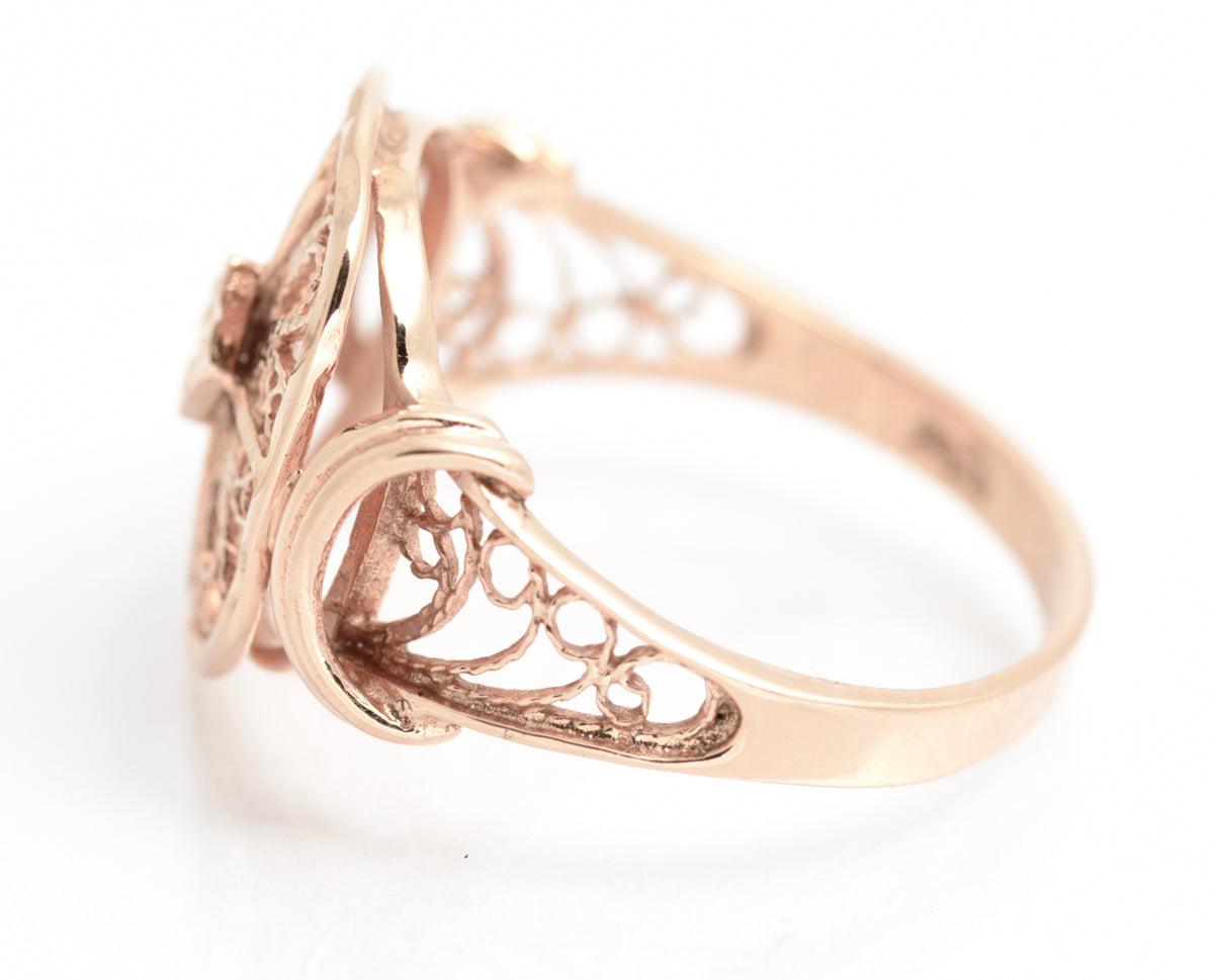 Vintage 9ct Rose Gold Filigree Ring With Bright Cut Detail & Sheffield Hallmark (A2113)
