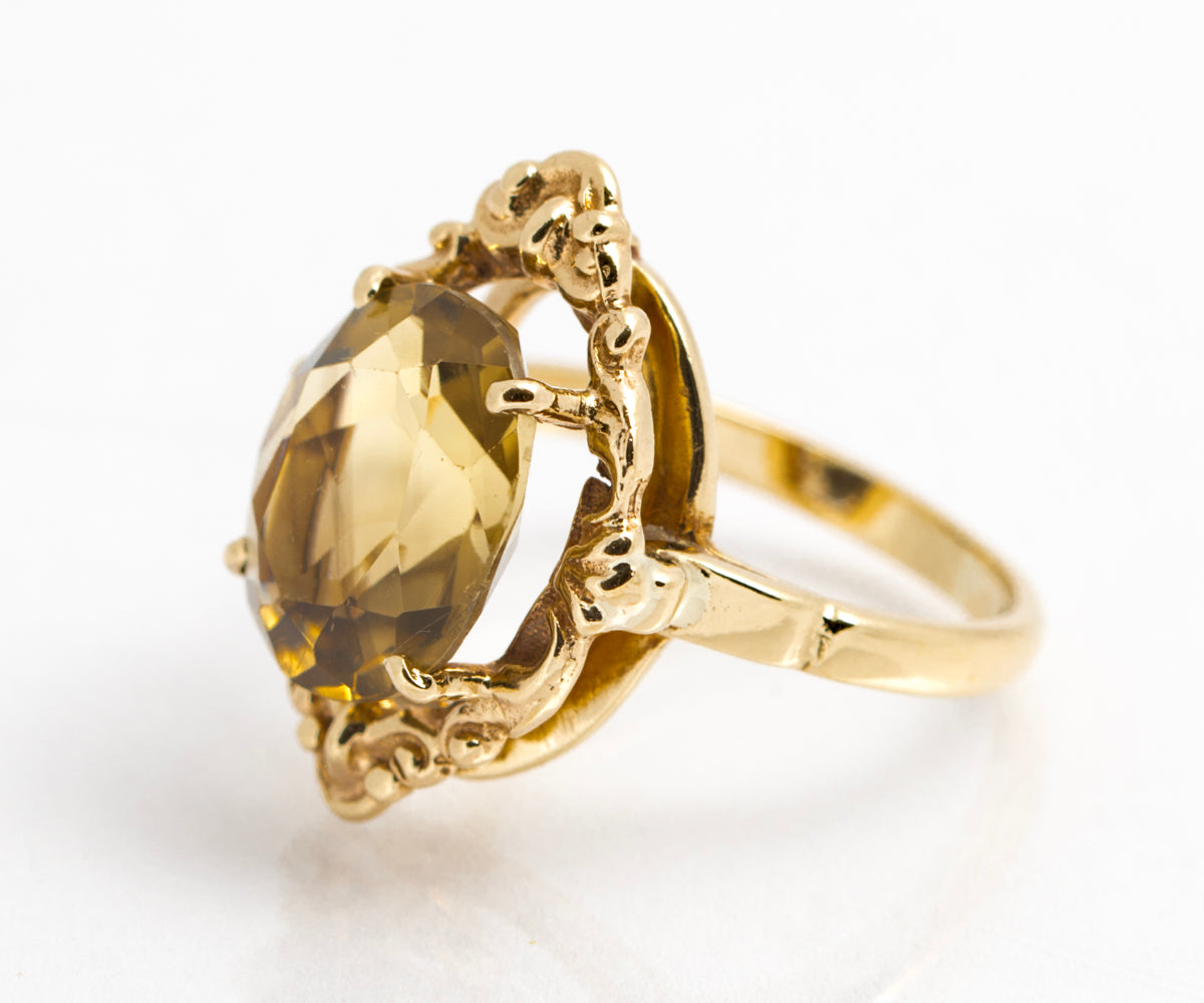 Vintage 9ct Gold Ring With 3.9 Carat Smoky Citrine & Decorative Mount Size K1/2 (A2119)