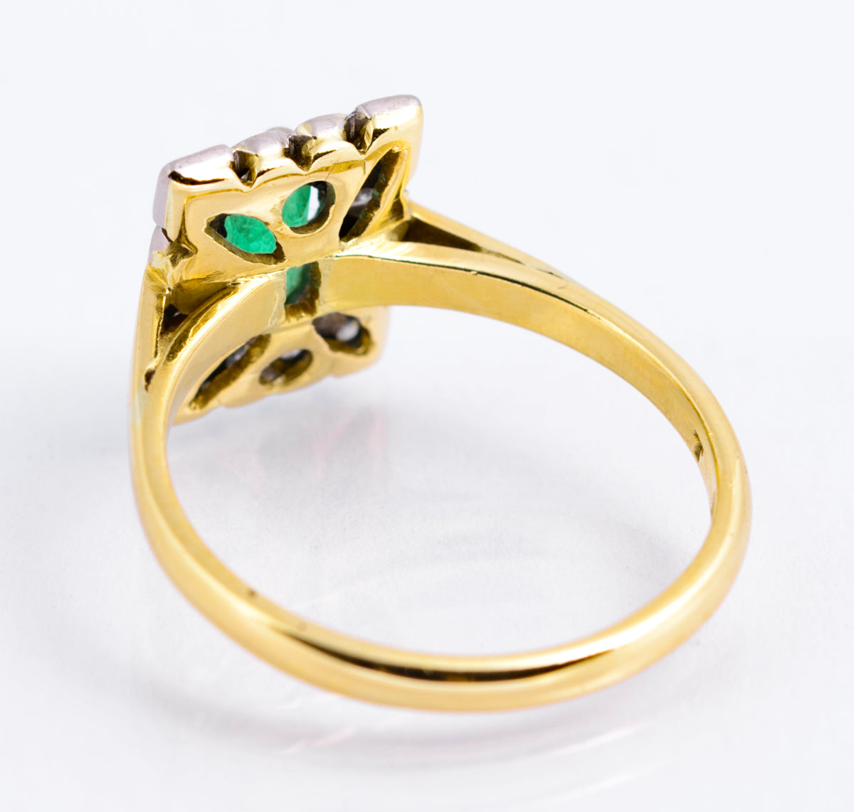 Vintage 18ct Gold Natural Emerald 0.5 Carat & Diamond Halo Ring Art Deco Design (A2135)