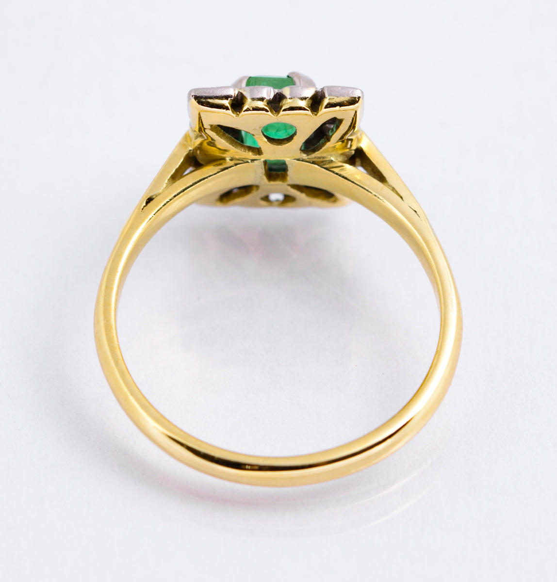 Vintage 18ct Gold Natural Emerald 0.5 Carat & Diamond Halo Ring Art Deco Design (A2135)
