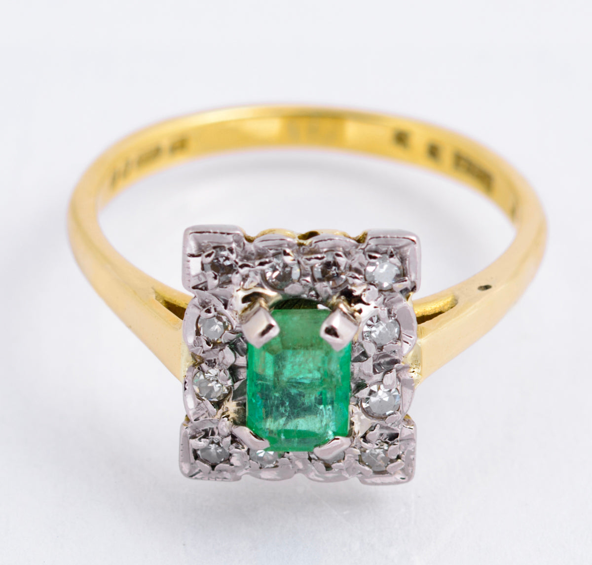 Vintage 18ct Gold Natural Emerald 0.5 Carat & Diamond Halo Ring Art Deco Design (A2135)