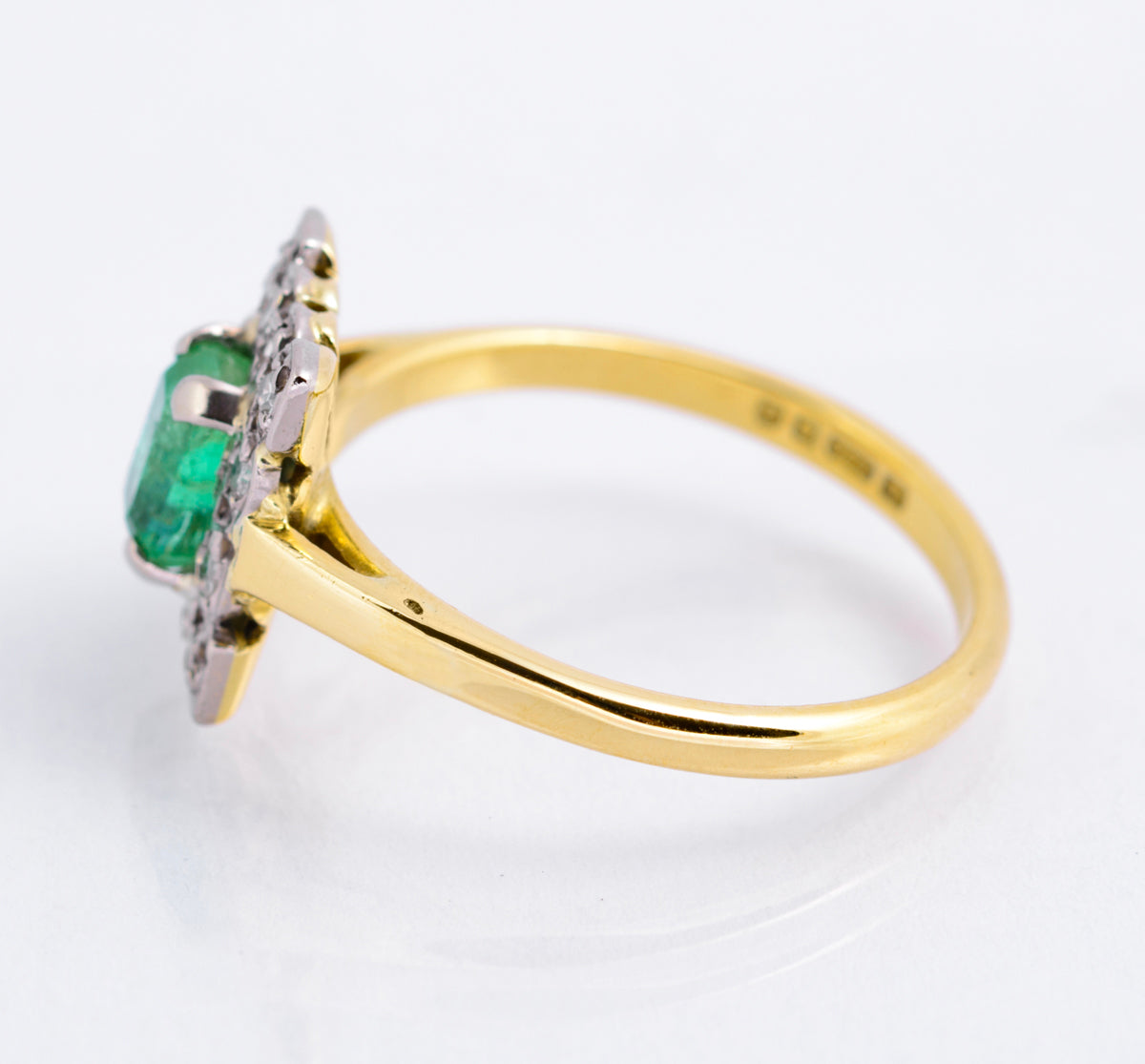 Vintage 18ct Gold Natural Emerald 0.5 Carat & Diamond Halo Ring Art Deco Design (A2135)
