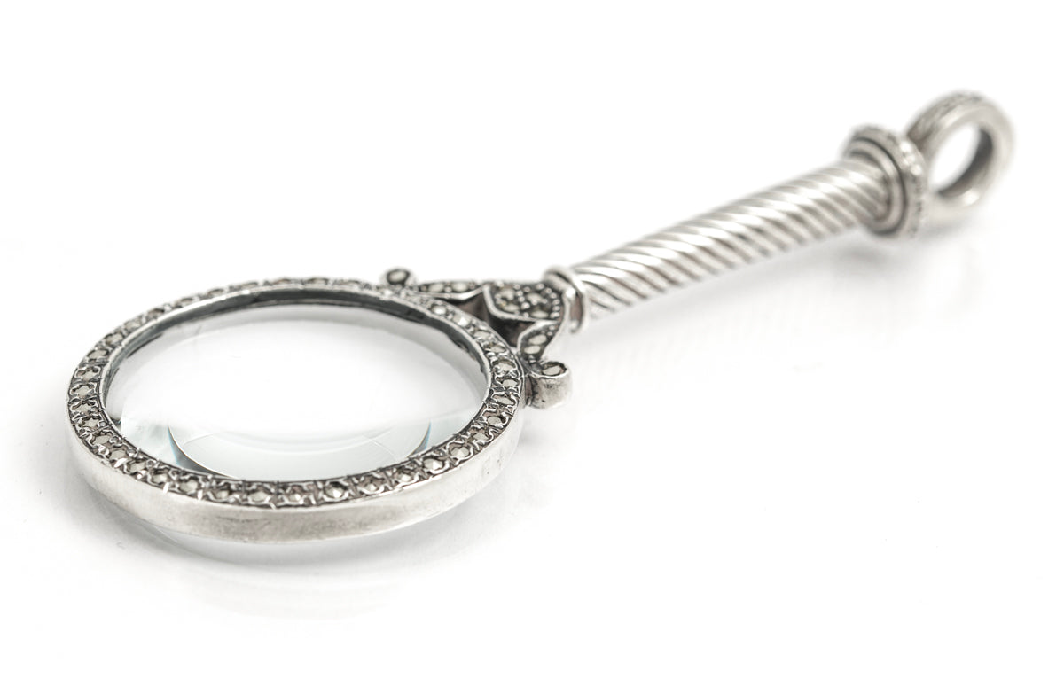 Antique/Vintage Sterling Silver & Marcasite Magnifying Glass Chatelaine Type(A2160)