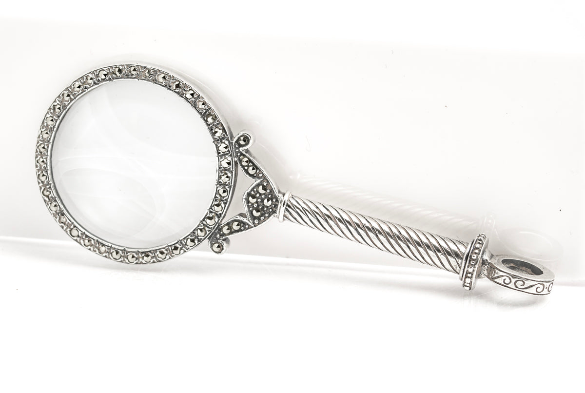 Antique/Vintage Sterling Silver & Marcasite Magnifying Glass Chatelaine Type(A2160)