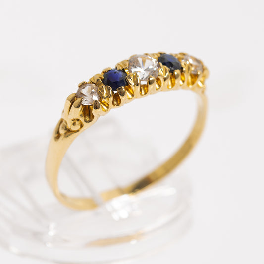 Vintage 18ct Gold Ring With Sapphire & White Spinel Gemstones H'mark London 1982 (A744)