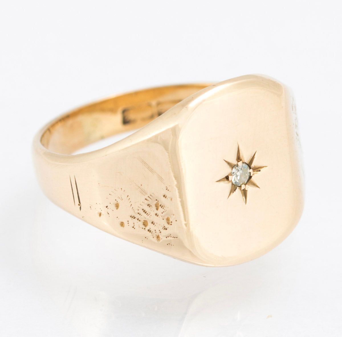 Vintage 9ct Yellow Solid Gold Men's Signet Ring Diamond Set Hallmarked 1973 (B2212)