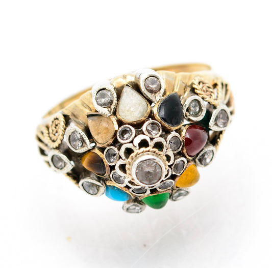 Vintage 14K Gold & Gemstone Princess Harem Ring Mid 20th Century Size L (B2227)