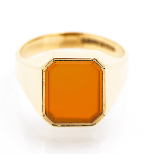 Vintage 9ct Yellow Gold Mens Signet Ring With Carnelian Gemstone 1970's Retro (B2228)