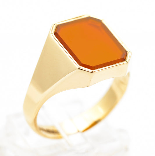Vintage 9ct Yellow Gold Mens Signet Ring With Carnelian Gemstone 1970's Retro (B2228)