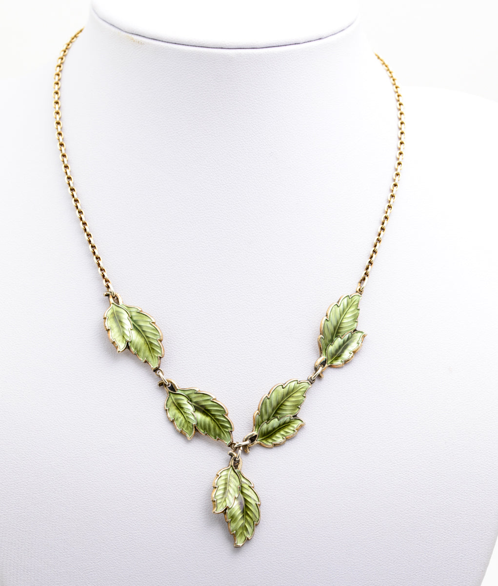 Vintage Ivar T Holth Norwegian Silver Gilt & Enamel Leaf Ladies Necklace (B2230)