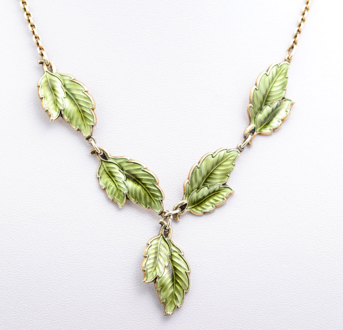 Vintage Ivar T Holth Norwegian Silver Gilt & Enamel Leaf Ladies Necklace (B2230)