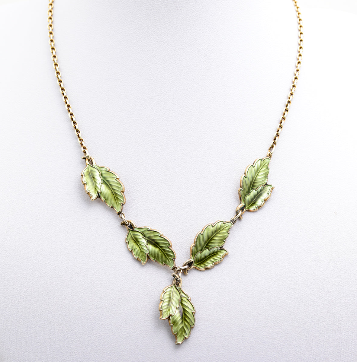 Vintage Ivar T Holth Norwegian Silver Gilt & Enamel Leaf Ladies Necklace (B2230)