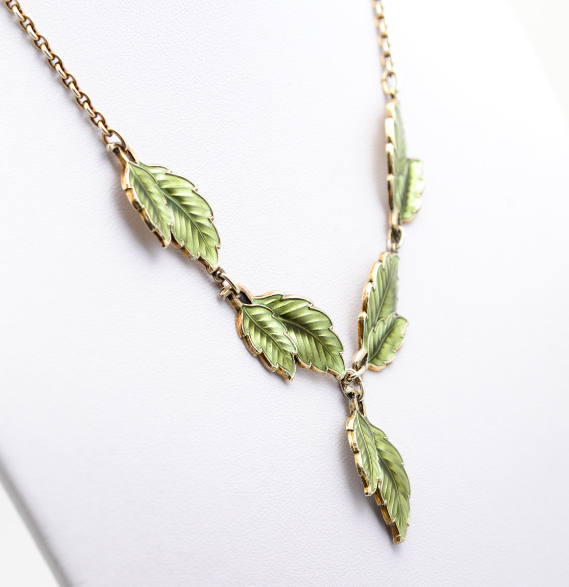 Vintage Ivar T Holth Norwegian Silver Gilt & Enamel Leaf Ladies Necklace (B2230)