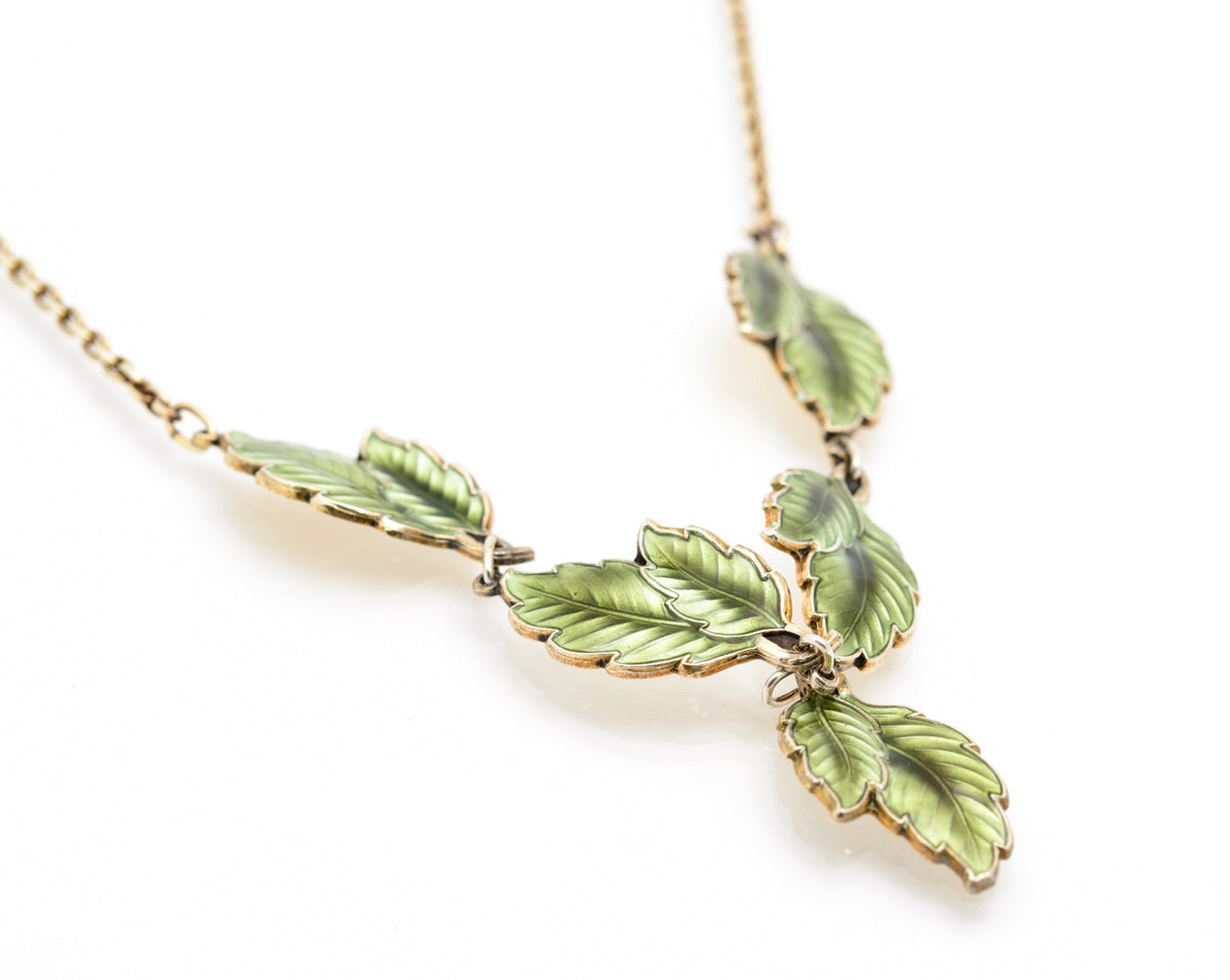 Vintage Ivar T Holth Norwegian Silver Gilt & Enamel Leaf Ladies Necklace (B2230)