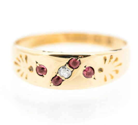 Antique Victorian Natural Ruby & Diamond Set Ladies Ring In 18ct Gold Hallmarked (B2231)