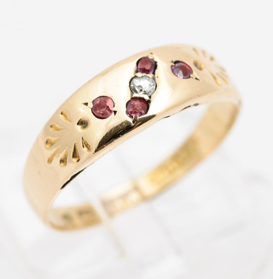 Antique Victorian Natural Ruby & Diamond Set Ladies Ring In 18ct Gold Hallmarked (B2231)