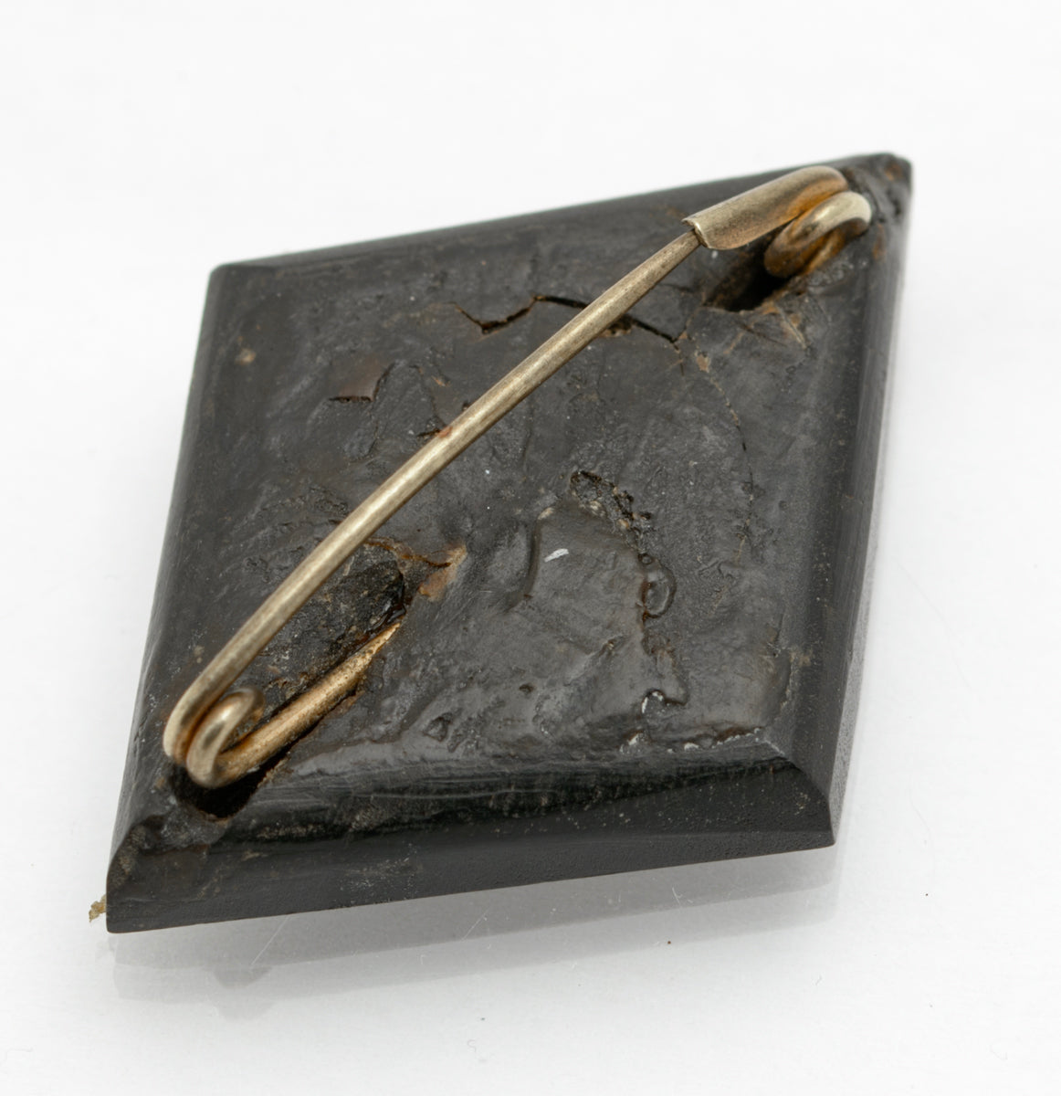 Antique Whitby Jet Mourning Brooch With Silver Coin & Secret Christian Token (B2241)