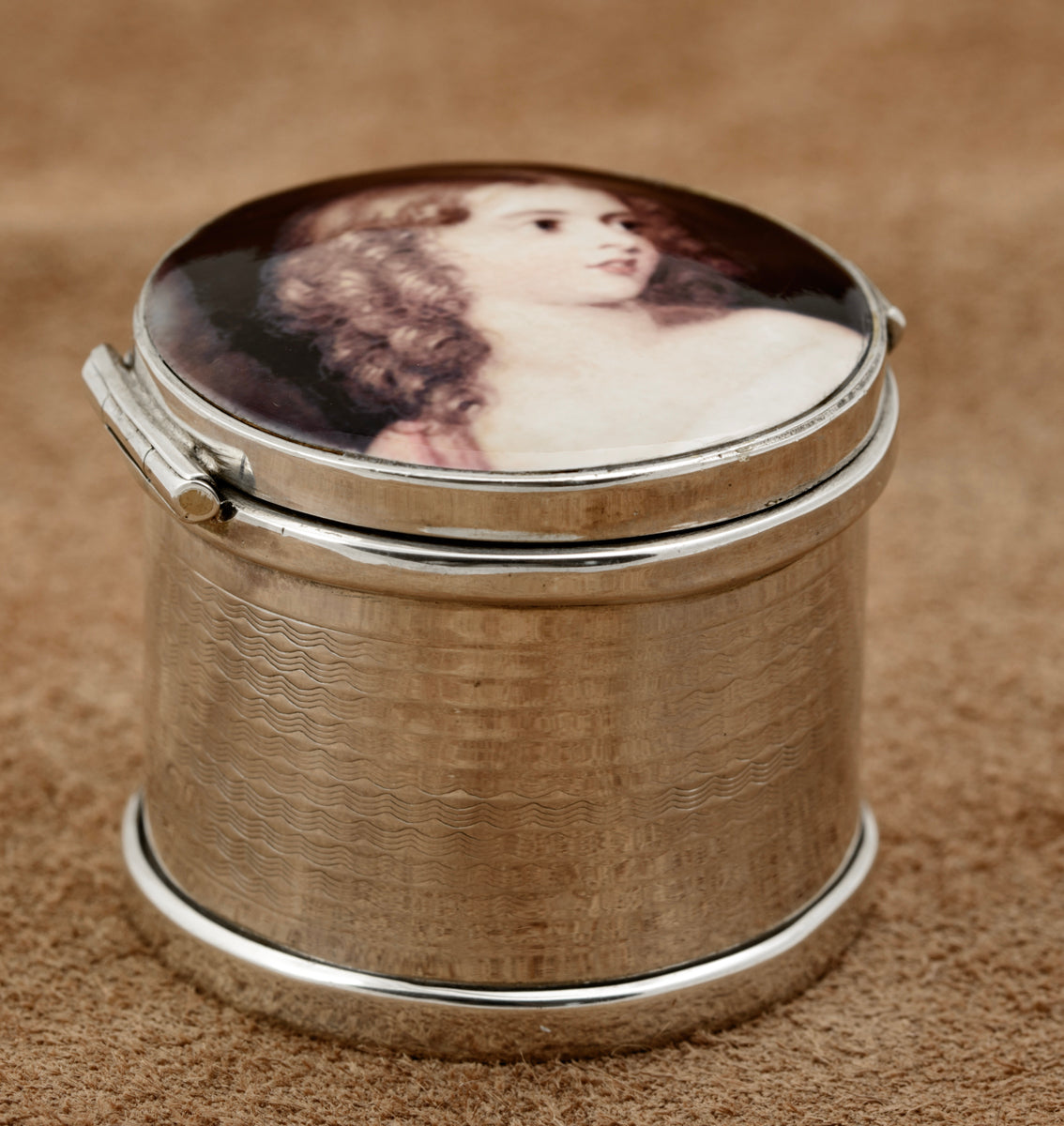 Antique Sterling Silver Jar With Hand Painted Pre-Raphaelite Portrait On Copper (B2253)