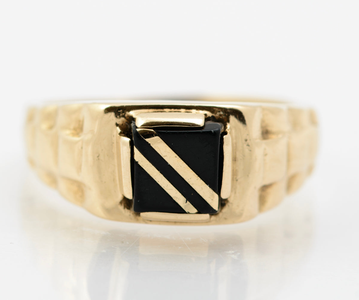 Vintage 9ct Yellow Gold Signet Ring With Black Onyx Panel Hallmarked London 1991 (B2257)