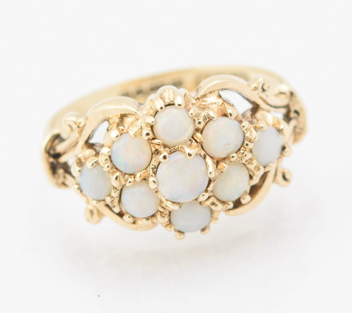 Vintage 9ct Gold & Natural Opal Cluster Fancy Dress Ring Hallmarked Birmingham 1976 (B2259)