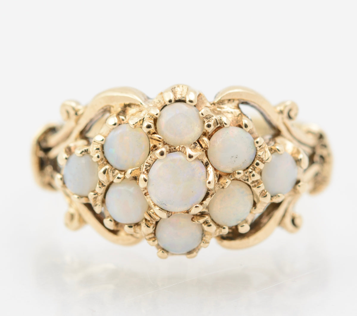 Vintage 9ct Gold & Natural Opal Cluster Fancy Dress Ring Hallmarked Birmingham 1976 (B2259)