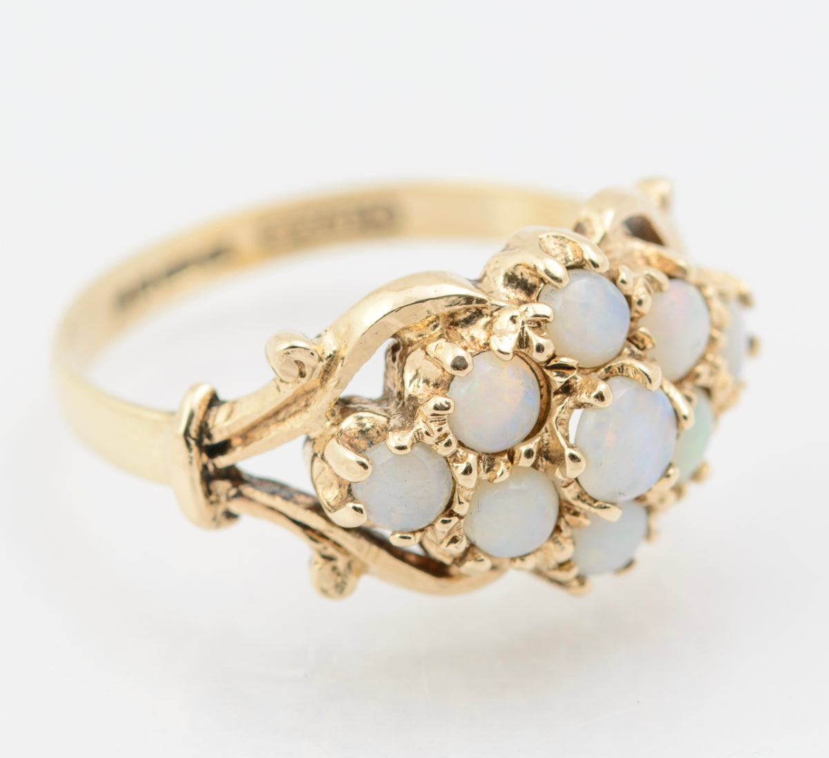 Vintage 9ct Gold & Natural Opal Cluster Fancy Dress Ring Hallmarked Birmingham 1976 (B2259)
