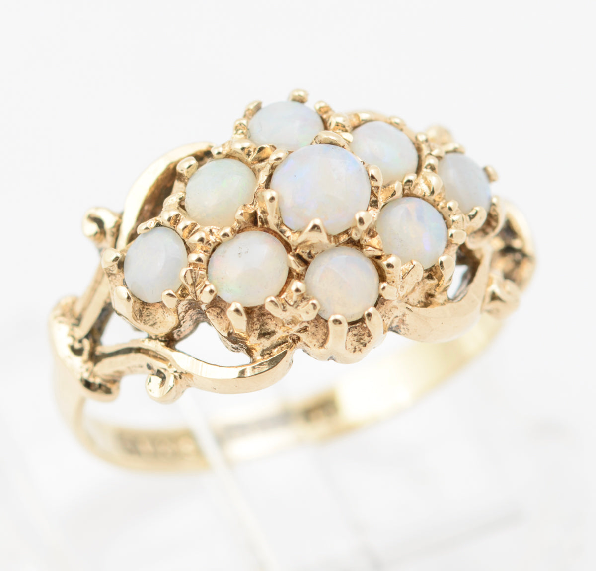Vintage 9ct Gold & Natural Opal Cluster Fancy Dress Ring Hallmarked Birmingham 1976 (B2259)