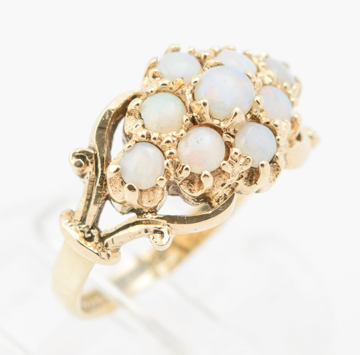 Vintage 9ct Gold & Natural Opal Cluster Fancy Dress Ring Hallmarked Birmingham 1976 (B2259)