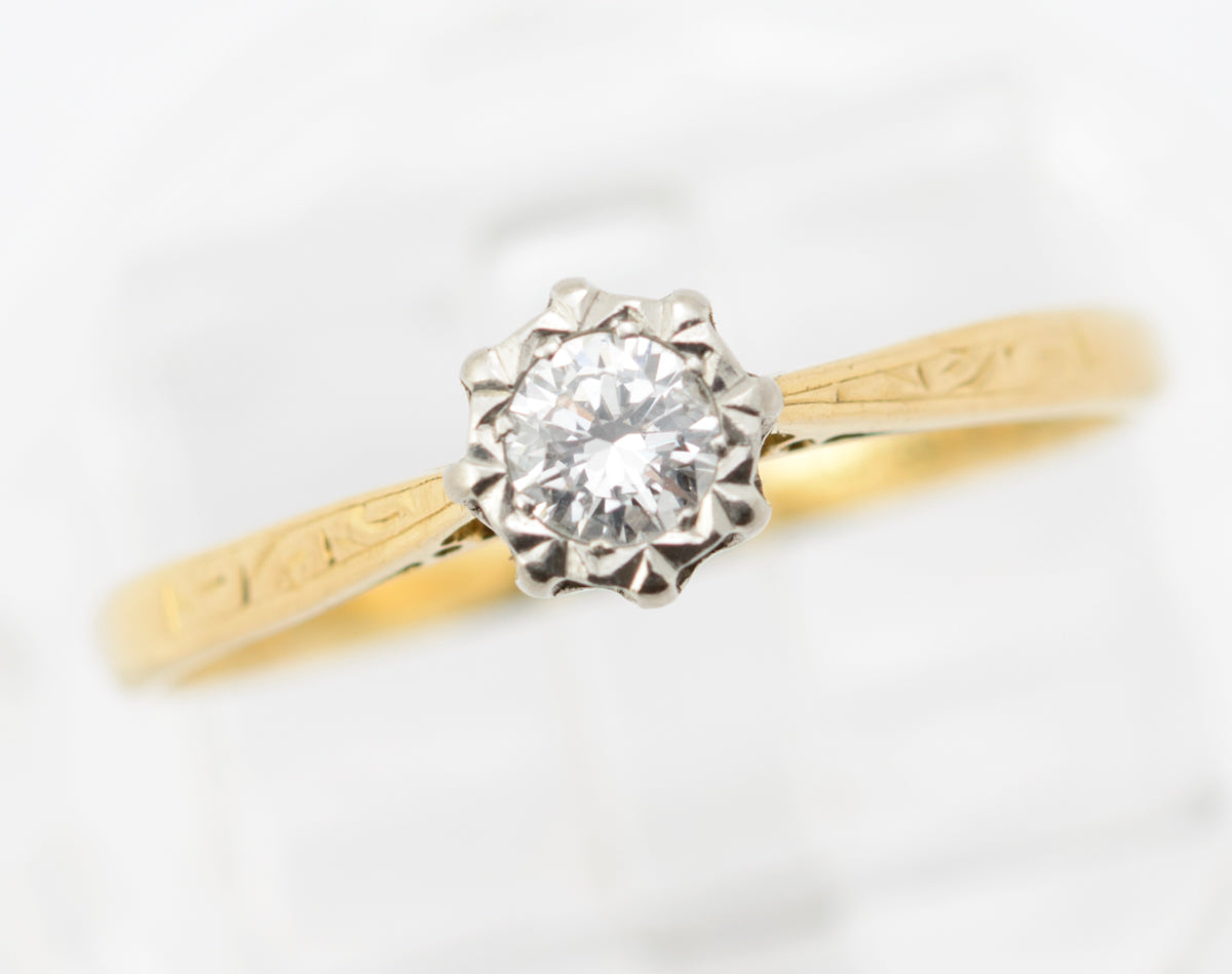 Vintage/Antique 18ct Gold & Natural Diamond Solitaire Engagement Ring c.1930 (B2261)