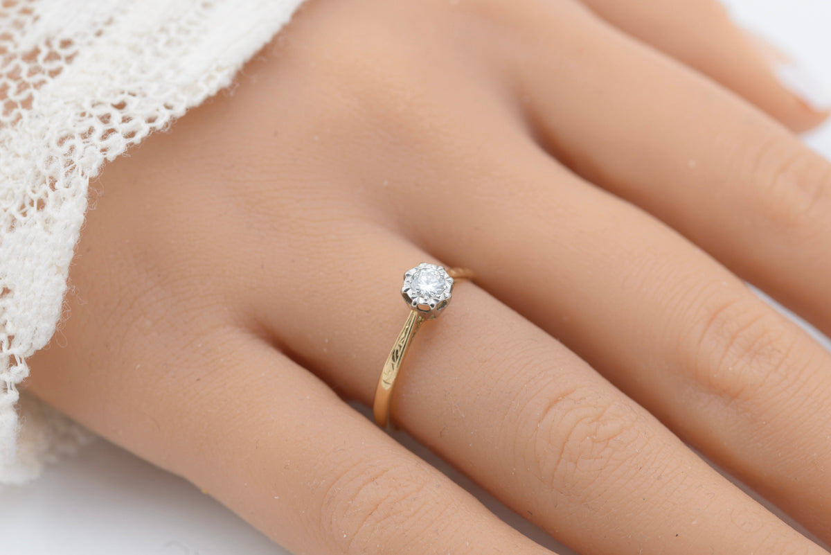 Vintage/Antique 18ct Gold & Natural Diamond Solitaire Engagement Ring c.1930 (B2261)
